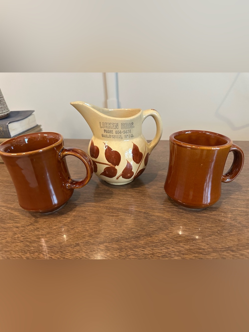 Vintage Watt Pottery Autumn Foliage Creamer & Mug Set Lokken Bros WI 1959